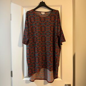 Lula Roe size S long tunic short sleeve orange and turquoise.  Like new